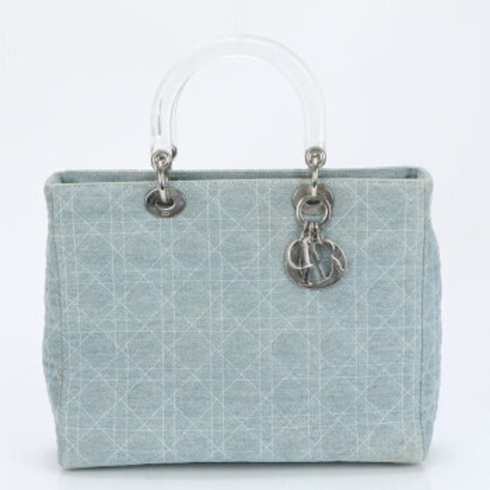 Christian Dior Cannage Lady denim handbag tote clear handles